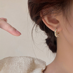 Orecchini a cerchio con perle intrecciate per donna, eleganti gioielli alla moda. - Product Image 4