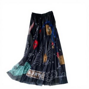 Jupe mi-longue évasée pour <span class=keywords><strong>femme</strong></span> en mousseline respirante, coupe ajustée, avec ourlet floral et décoration en dentelle, taille naturelle, idéale pour l'automne - Product Image 6