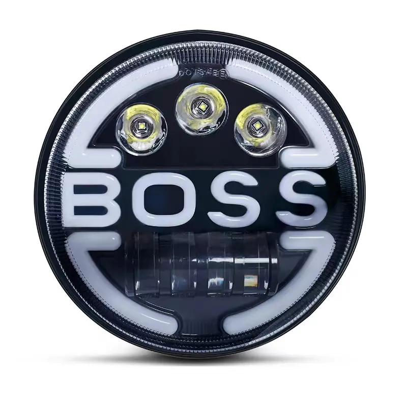 Nieuwe Ontwerp Boss 7 "Koplamp Wit Geel Hoge Lage Spotlight 7 Inch Ronde Led Koplamp Voor Vrachtwagen Motorfiets