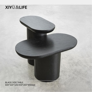 New Nordic Wabi-Sabi Style <b>Black</b> High-Low Combination Small Side <b>Table</b> Oval Wood Texture Modern Minimalist <b>Sofa</b> Corner <b>Table</b> No - Product Image 3
