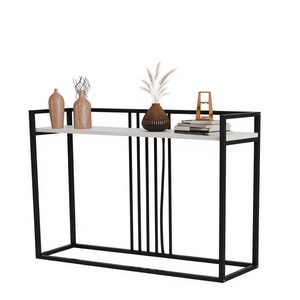 Mesa Consola Moderna para Sala de Estar con Estructura de Hierro Resistente, Diseño Decorativo y Estantes de Aglomerado - Muebles para el Hogar - Product Image 1