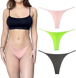 Grosir S-3XL Logo kustom celana dalam Thong katun wanita kering cepat kering Brasil pinggang rendah celana dalam g-string