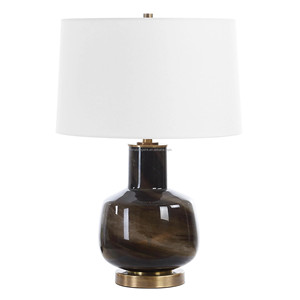 Dark Brown Marble & Brass Stem Modern Minimalist Table Lamp | Sleek Contemporary Lighting for Hotel Bedroom & Office - Product Image 3