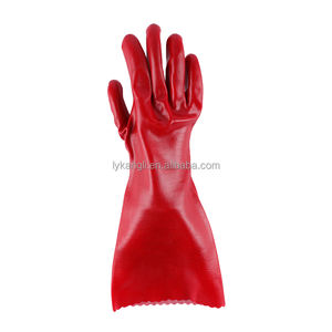 قفازات عمل ميكانيكية متينة مقاومة للمواد الكيميائية، قفازات صناعية حمراء مضادة للانزلاق ومقاومة للماء مطلية بالـ <span class=keywords><strong>PVC</strong></span> بأكمام طويلة - Product Image 4