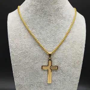 Collier de jésus personnalisé en argent et or plaqué, bijoux religieux chrétien de haute qualité, en acier inoxydable, vente en gros