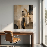 Peinture à l'huile abstraite de luxe sur toile, motif feuille d'or, peinte à la main, géométrique, taille personnalisable, tableau mural pour hôtel et villa