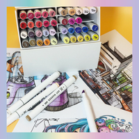 Set Pena Spidol Seni Custom Sketch Coloring Dual Tip Permanen Double Head Brush Tip Graffiti Paint Alcohol Art Marker