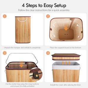 Panier à linge pliable en bambou durable avec couvercle, taille et logo personnalisables pour l'organisation domestique - Vente en gros - Product Image 5