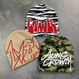 <span class=keywords><strong>Bonnet</strong></span> tricoté jacquard personnalisé automne-hiver, style Hip Hop Y2K, chaud, avec motif lettres, pour l'extérieur - Product Image 2