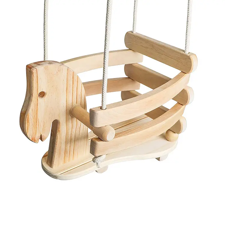 Wooden Horse Baby Swing for Outdoor Wood Toddler Swing Chair Seat