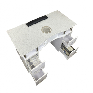 Bàn làm móng chuyên nghiệp cao cấp mặt đá cẩm thạch trắng hồng có máy hút bụi và đèn LED - Product Image 3
