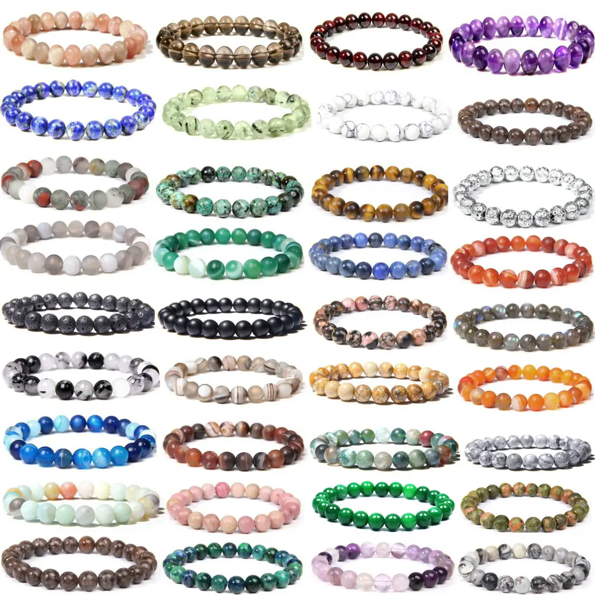 8mm magnifiques pierres semi-précieuses perles rondes énergie cristal Reiki guérison élastique Bracelet extensible pour femmes hommes cadeaux