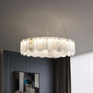 Marble Chandelier Round 45cm 60cm 80cm 100cm <b>Led</b> <b>Light</b> Copper Body Gold Modern Minimalist Living Room Dining Room Bedroom Study - Product Image 2