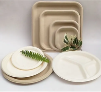 Assiette à dîner à 3 compartiments pour emballage de bagasse Assiettes en papier compostables Assiettes en papier jetables pour plateau de bagasse de canne à sucre