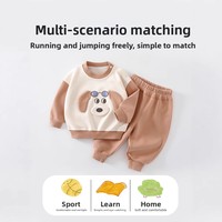 Ensemble décontracté deux pièces en coton pour bébé et tout-petit, nouvelle collection hiver et automne 2025, style occidental, imprimé animaux de dessin animé