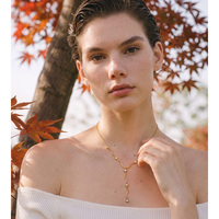 Collier JINYOU 8079 en acier inoxydable plaqué or PVD, délicat, avec chaîne en Y et pendentif en zircon cubique ondulé, pour bijoux élégants
