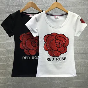 Новинка лета 2022, футболка с розой, женские футболки с вышивкой, популярные футболки, Женская облегающая Универсальная футболка с коротким рукавом