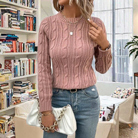 Pull décontracté personnalisable pour femme à manches longues en laine/acrylique tricoté, confortable, coupe ajustée, respirant, couleur unie, devant uni
