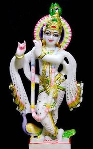 Statue Krishna en marbre, Statue de marque faite à la main avec cannelure de jeu - Product Image 6