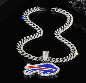 Benutzer definierte Luxus Herren Buffalo Bills versilbert & vergoldet kubanische Glieder kette Hip Hop Full Iced Out Crystal Team Logo Anhänger - Product Image 6