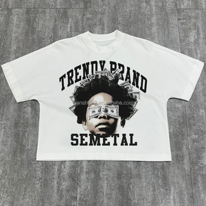 T-shirts en coton 100% surdimensionnés personnalisés, de haute qualité, col rond, décontractés, courts, impression sérigraphique, t-shirts graphiques lourds - Product Image 1