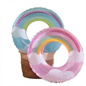 Bouée gonflable en PVC écologique rouge à paillettes épaisses pour enfants, motif nuage arc-en-ciel avec support sous les bras – Vente en gros - Product Image 1