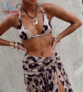 Tasarım üçgen kravat yan mayo bayan leopar baskı mayo kadınlar için - Product Image 2