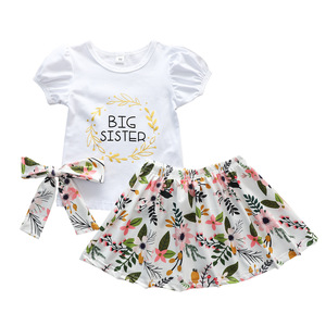 Vêtements d'été pour filles, T-shirts à manches courtes tricotés imprimés, ensembles de jupes pour bébés, vêtements pour enfants - Product Image 1