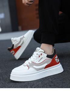 Zapatos casuales para caminar para hombre, zapatillas de moda para hombre, blancas, rojas, grises, deportivas, cómodas, transpirables, de cuero, estilo walking. - Product Image 4