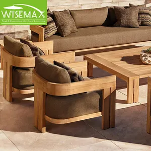 WISEMAX FURNITURE Minimalist Luxury Teak Wood Frame Sofa Set Waterproof Fabric Sofa Chair Modular Lounger Couch For Villa Patio