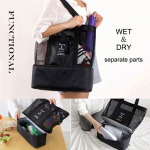 Extra Large Washable <b>Lightweight</b> Plain Waxed Thick Swimming <b>Beach</b> <b>Bag</b> Mesh Tote <b>Bag</b> With Cooler Compartment - Product Image 3