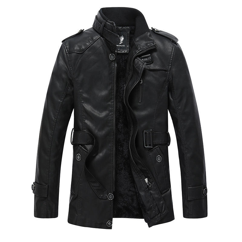 New Arrival Winter Warm Leather Jacket Fashion Faux Fur Lined Zipper  Closure Design Men's Jacket