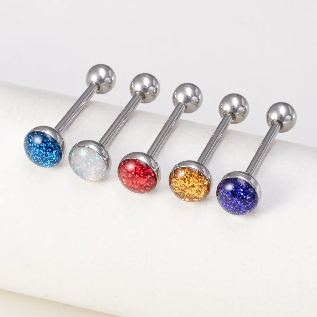 2401 stainless steel body piercing jewelry Round drip glitter tongue nail ring color mix wholesale spot