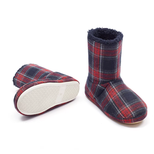 <span class=keywords><strong>Chaussons</strong></span> d'intérieur en coton pour femmes à carreaux ; pantoufles courtes en coton doublées de polaire, chaudes, pour usage intérieur - Product Image 1