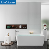 Baignoire de luxe moderne grand format 1,6 m en pierre artificielle avec bain à remous, murale, pour appartement, hôtel, maison