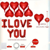 Vente en gros de 17 pièces/ensemble de ballons en feuille en forme de cœur sur le thème de la Saint-Valentin, avec inscription « Je t'aime » pour mariage, fête de la Saint-Valentin