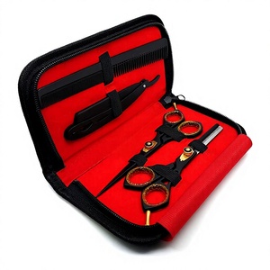 Kit de ciseaux de coiffure professionnels, ciseaux à effiler, peigne, étui rouge, acier inoxydable, lame tranchante, manche long, manche en plastique - Product Image 1