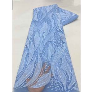 Tissu de <span class=keywords><strong>dentelle</strong></span> de mariage nigérian Robes de mariée traditionnelles nigérianes Tissu blanc perlé <span class=keywords><strong>Dentelle</strong></span> et plumes - Product Image 5