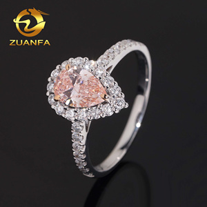 IGI認定ハロー梨カットCVDラボ成長ダイヤモンドライトピンクエンゲージメントリングヒップホップジュエリー18Kソリッドホワイトゴールド - Product Image 5