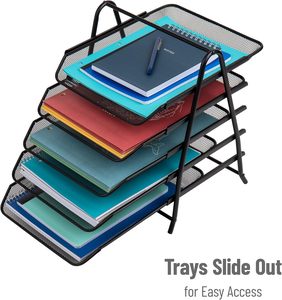 4-Tier Black Eco-friendly Metal Mesh Desk <b>Organizer</b> Document Tray Paper Sorter Rack <b>File</b> Holder Office Home School Magazine - Product Image 3