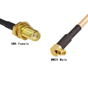 MMCX untuk SMA RG405 RG316 kabel MMCX male sudut kanan 90deg ke SMA female bulkhead RF perakitan koaksial
