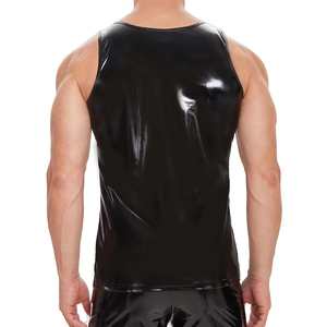 Canotte da <span class=keywords><strong>uomo</strong></span> sexy slim, modellanti, casual, in PVC lucido effetto pelle, stile muscolare, effetto bagnato, in lattice, senza maniche - Product Image 1