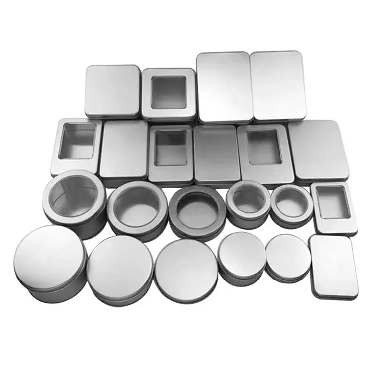 Custom Logo Various Shaped Window Storage Metal Can Silver Tin Box