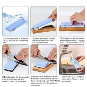 Ensemble de pierres à aiguiser pour couteaux de haute qualité Grains double face 1000/3000/6000 Affûteur avec guide d'angle de base en bambou antidérapant - Product Image 6