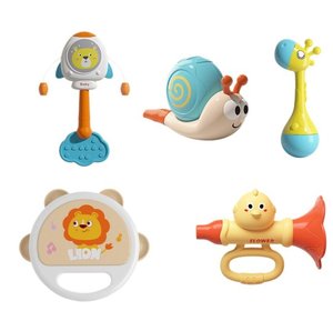 Wholesale 5-piece Set of Musical Instrument Cute <b>Drum</b> <b>Plastic</b> Musical Instrument Baby Hammer Rattles Teething Toy - Product Image 1
