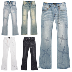 Jean slim déchiré pour homme en denim délavé effet diamant, bleu clair, extensible, avec braguette boutonnée, respirant et écoresponsable, style streetwear - Product Image 1