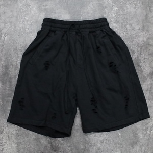 Custom Men's Custom Embroidery Cotton Shorts Solid Color Distressed Washed Casual Breathable Ripped Design - Product Image 2