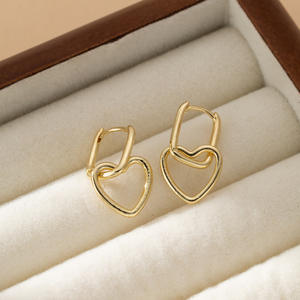 Mode tidak pudar perhiasan halus kustom bentuk hati geometris desain anting-anting lingkar wanita - Product Image 3