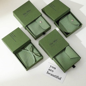 Green Jewelry <b>Boxes</b> with Velvet Pouch Set | Eco <b>Cardboard</b> Universal Square Jewelry Box with Handbag Chinese Fancy Jewelry Box - Product Image 1