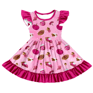 Milk Silk Girls <b>Flutter</b> <b>Sleeve</b> Twirl <b>Dress</b>,Custom Floral Cartoon Print Kids Ruffle <b>Dress</b> - Product Image 4
